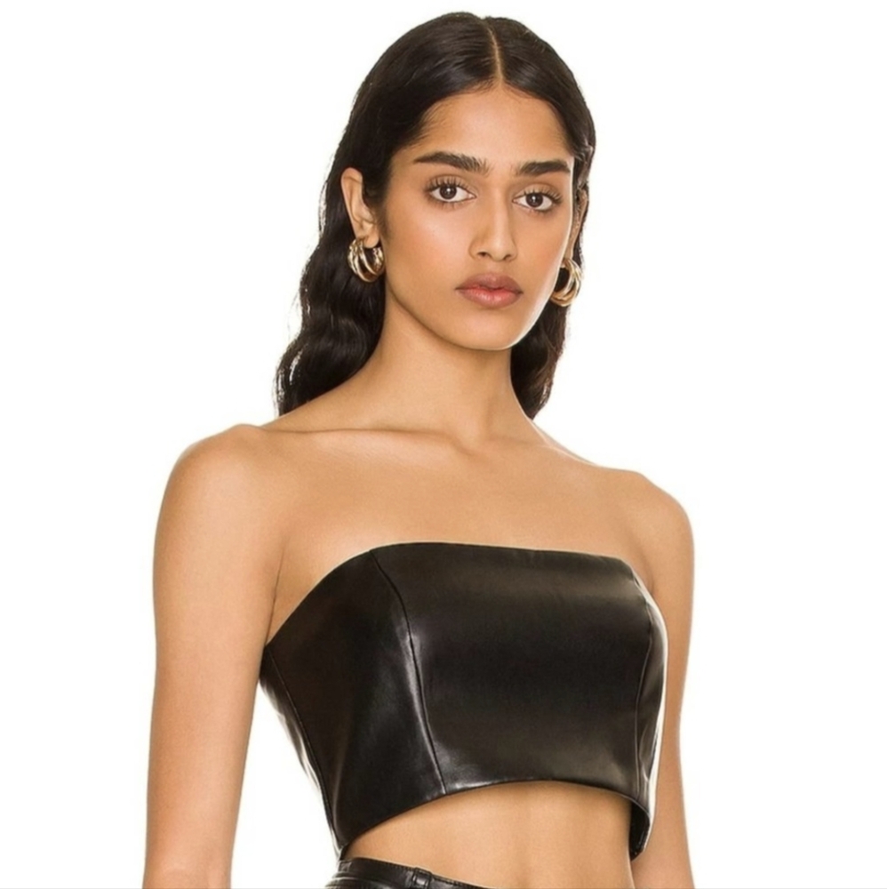 MAJORELLE Chloe Tube Top in Black Faux Vegan Leather Size Small - Picture 2 of 11